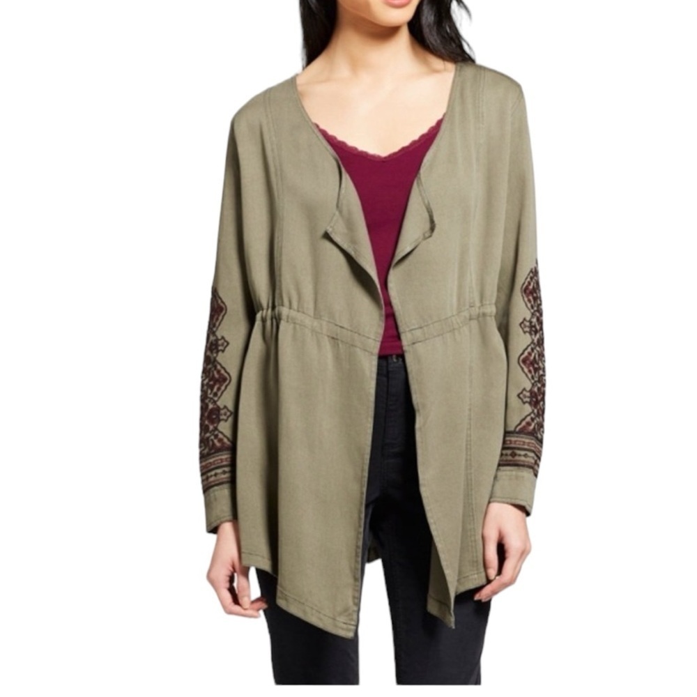 KNOX ROSE Embroidered Sleeve Detail, Cinched Waist, Drawstring Jacket Size Large